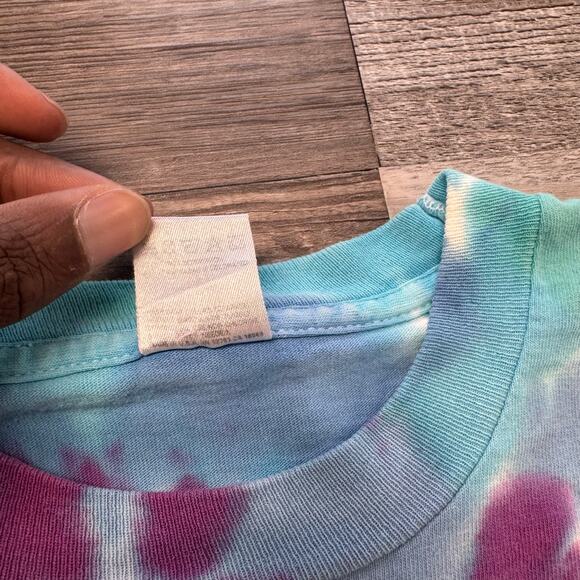 Vintage Fruit of The Loom Swirl Tie Dye Mens 2XL Rainbow Psychedelic T-Shirt 80s - Picture 3 of 7